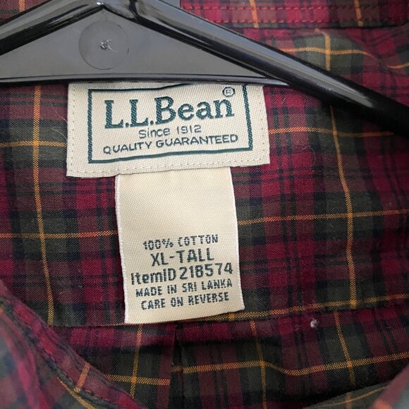 LL. Bean Shirt Men's XL Tall Red/Burgundy Plaid Long Sleeve Wrinkle Resistant Co - Picture 3 of 8